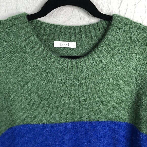AYR Sweater Women Medium Green Blue Camel Alpaca Wool Blend The Kick Back Fuzzy - Picture 8 of 14